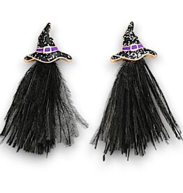 Periwinkle by Barlow Halloween Earrings | Black Feathered Witch Hats