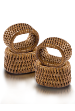 Caspari Rattan Napkin Rings Set of 4 In Dark Natural