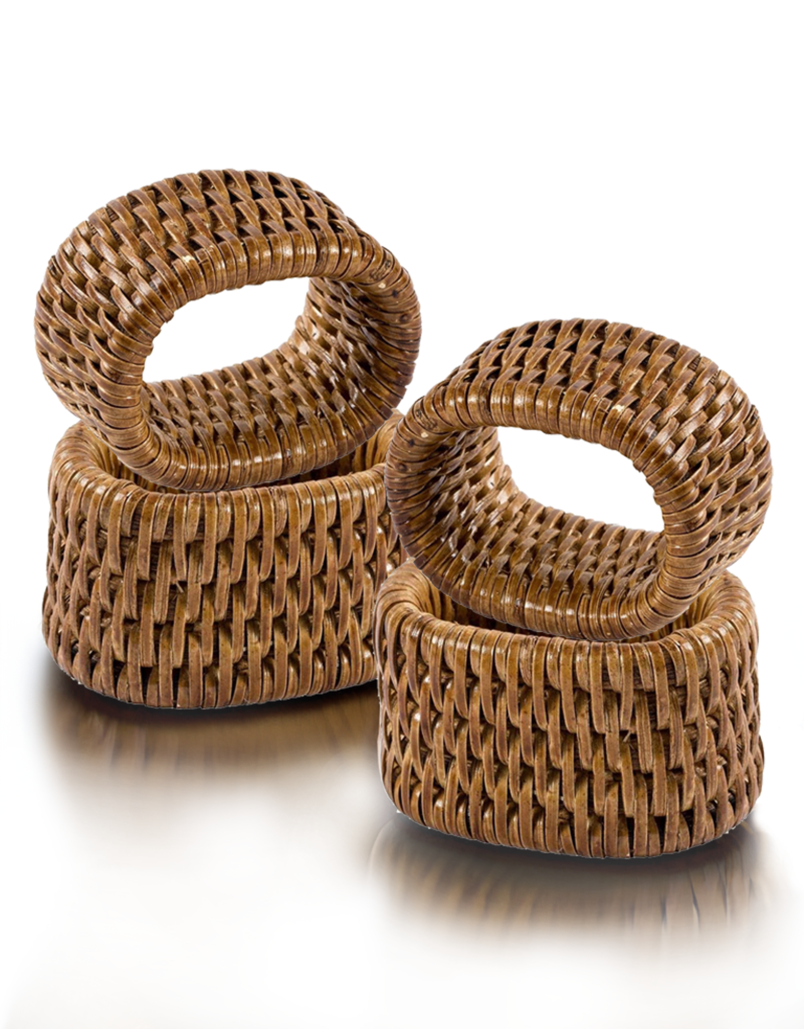 Caspari Rattan Napkin Rings Set of 4 In Dark Natural