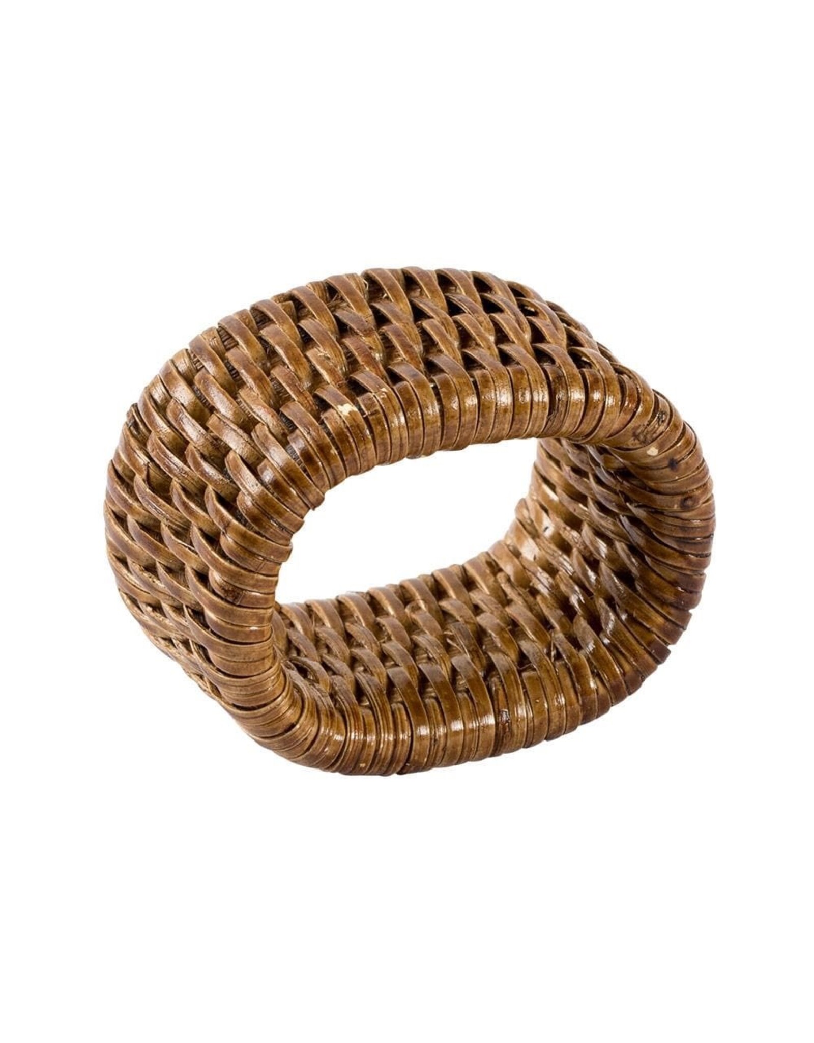 Caspari Rattan Napkin Rings Set of 4 In Dark Natural