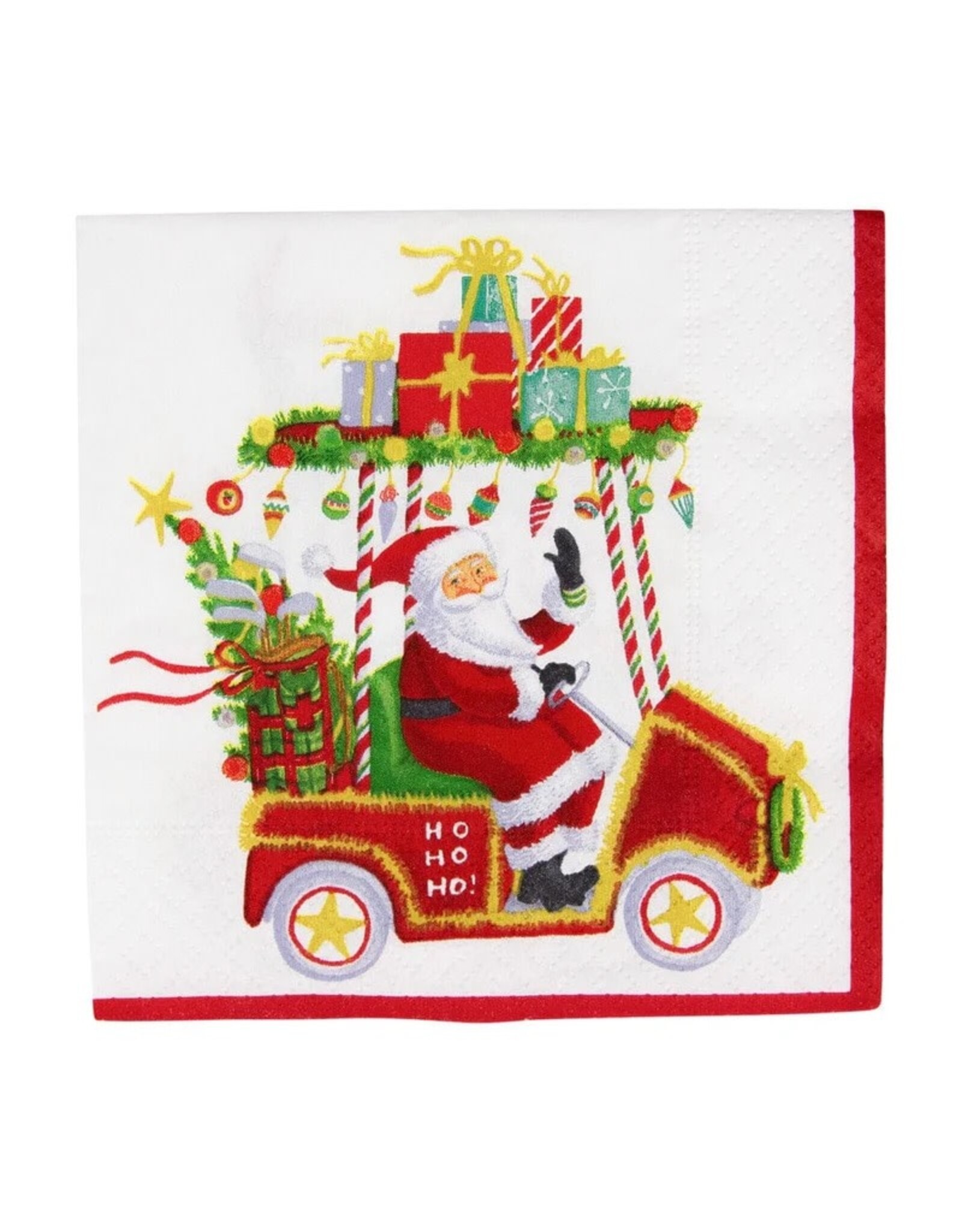 Caspari Christmas Paper Cocktail Napkins 20pk Santas Golf Cart