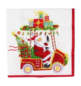Caspari Christmas Paper Cocktail Napkins 20pk Santas Golf Cart