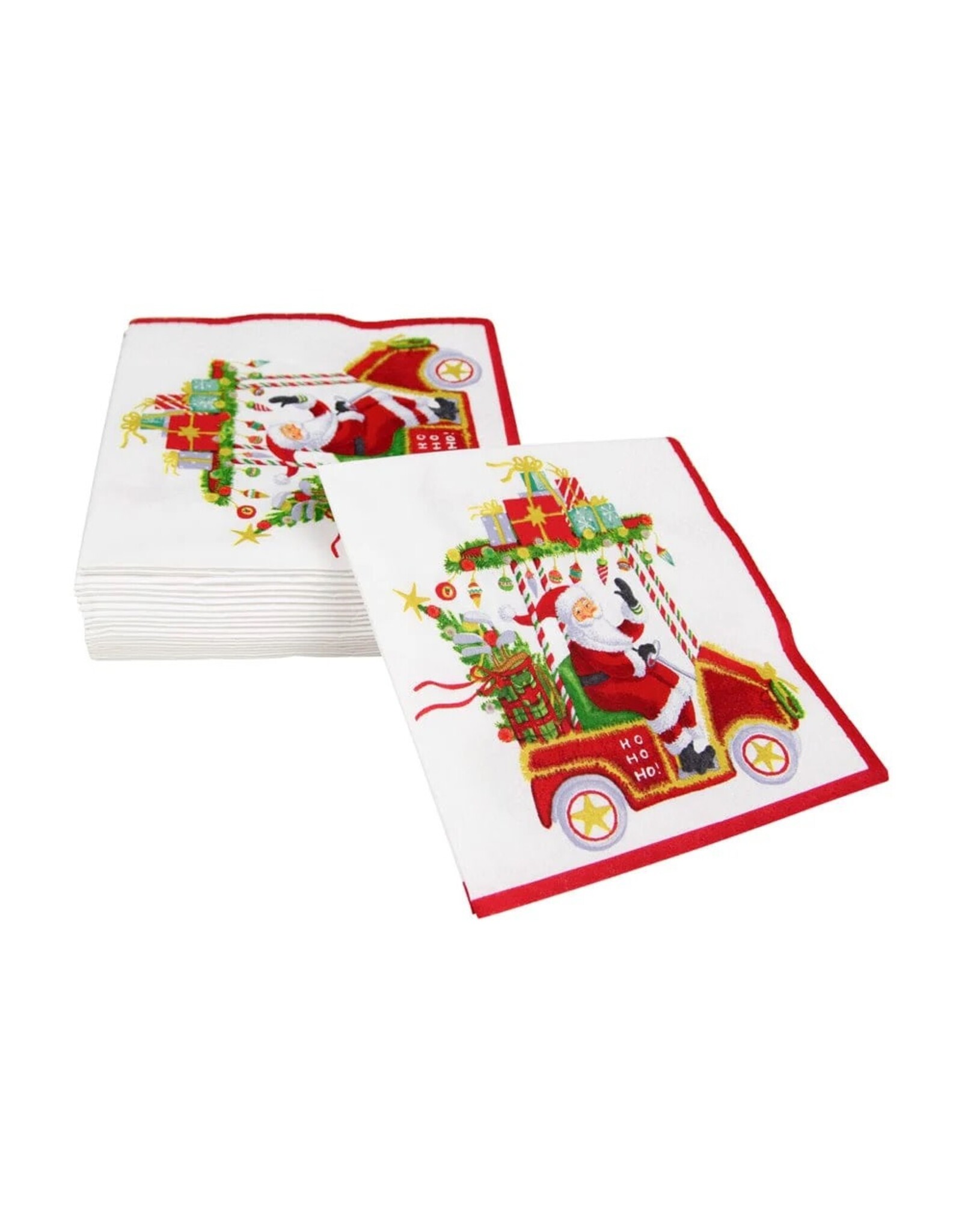 Caspari Christmas Paper Cocktail Napkins 20pk Santas Golf Cart