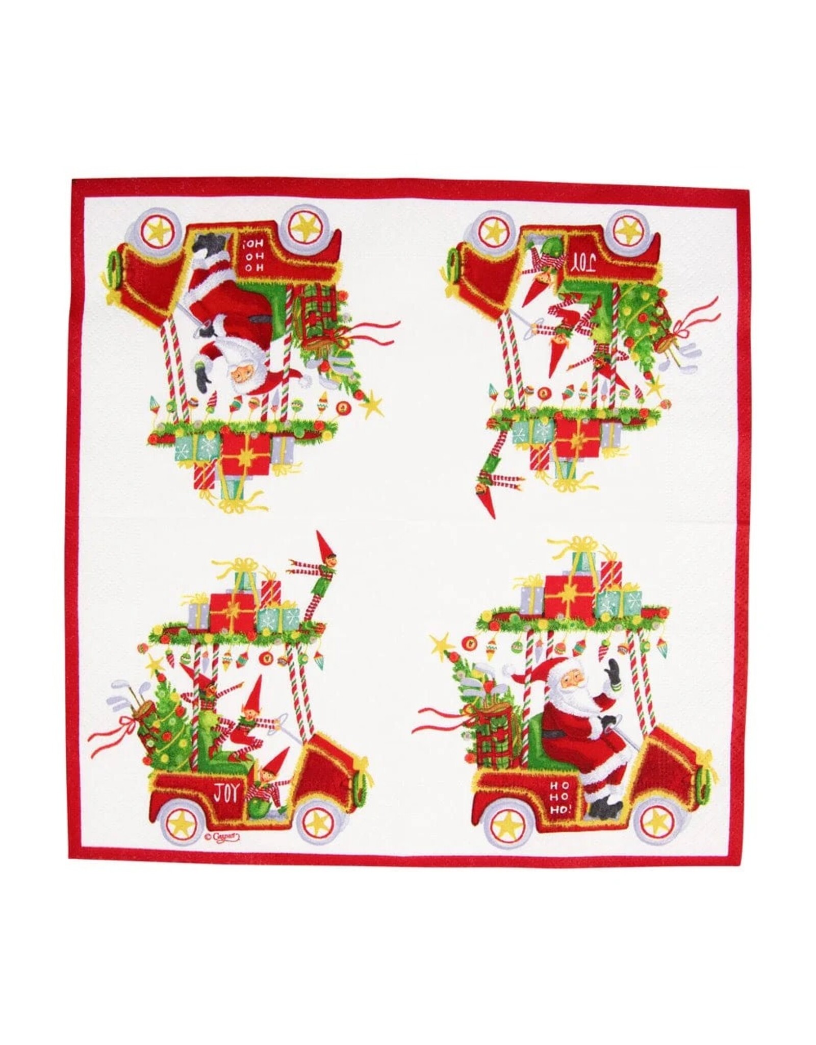 Caspari Christmas Paper Cocktail Napkins 20pk Santas Golf Cart