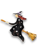 Periwinkle by Barlow Halloween Brooch Lapel Pin | Witch on Broom