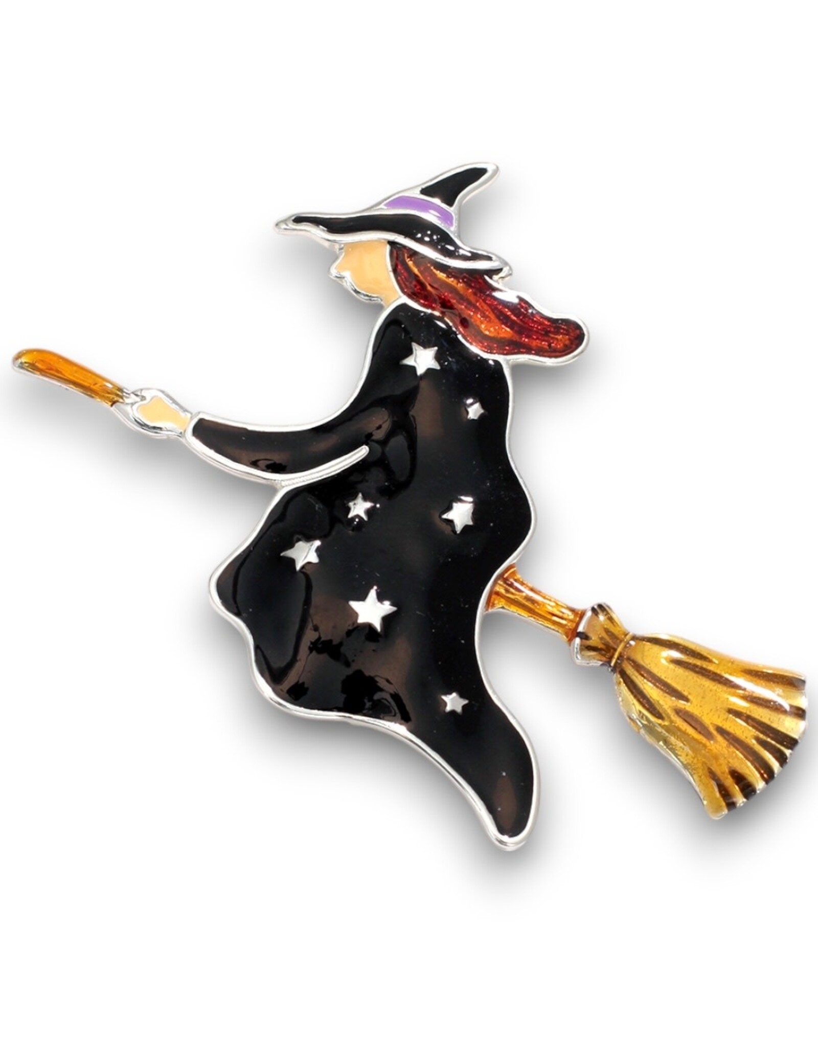 Periwinkle by Barlow Halloween Brooch Lapel Pin | Witch on Broom