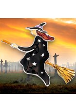 Periwinkle by Barlow Halloween Brooch Lapel Pin | Witch on Broom