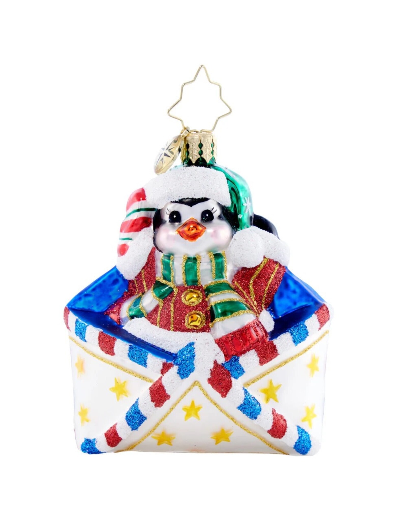 Christopher Radko Penguin Delivery Letter to Santa Gem Ornament