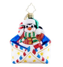 Christopher Radko Penguin Delivery Letter to Santa Gem Ornament