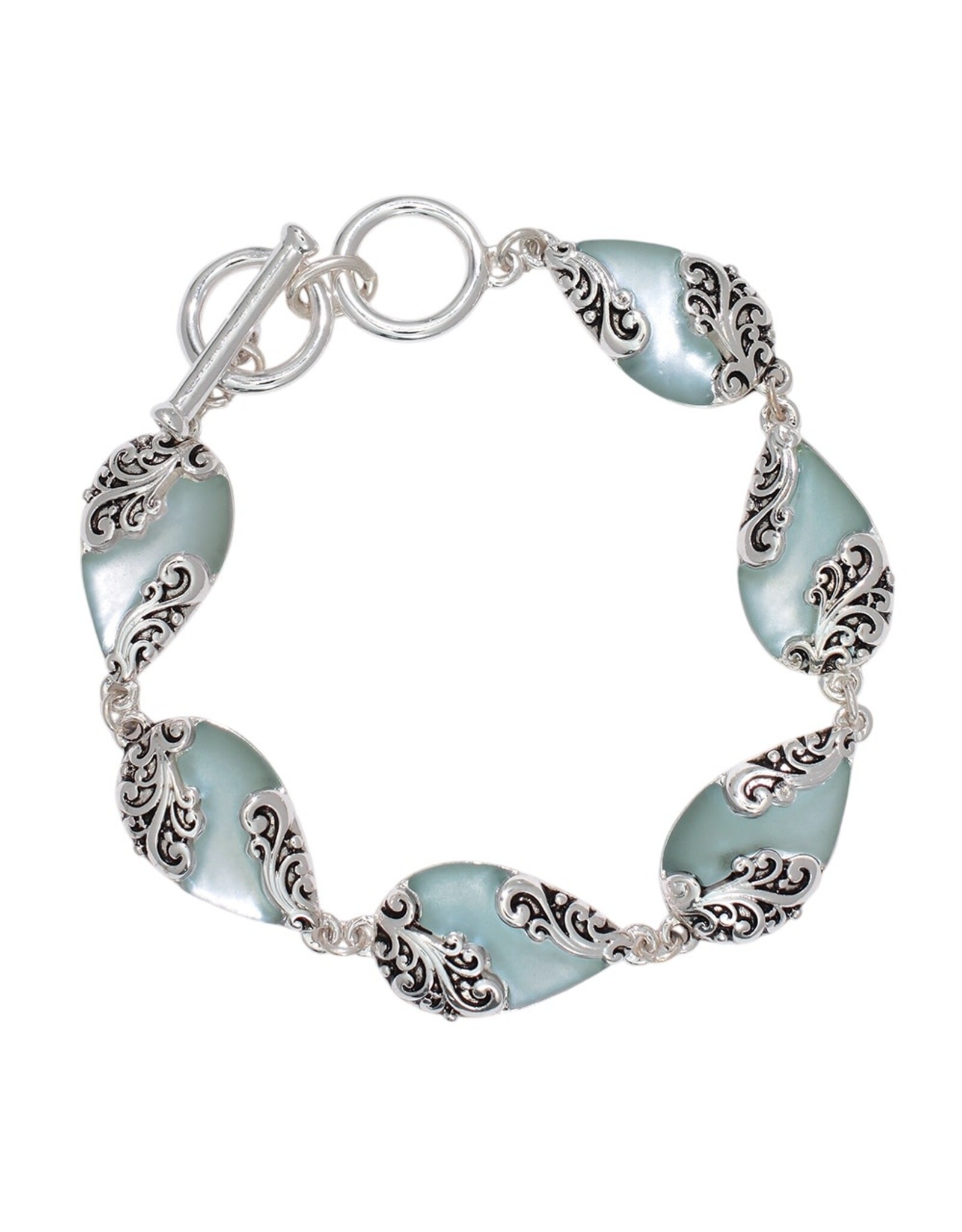 Periwinkle by Barlow Bracelets | Toggle Bracelet Gray Teardrop Silver Filigree