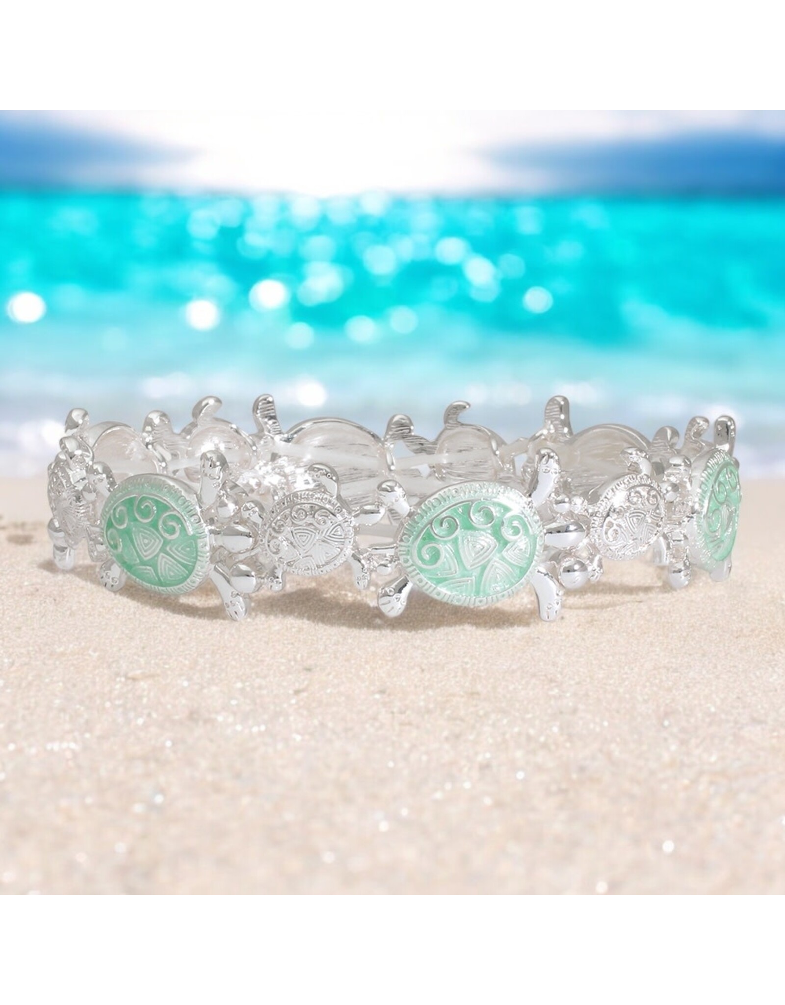 Periwinkle by Barlow Bracelets | Stretch Bracelet Silver Mint Turtles