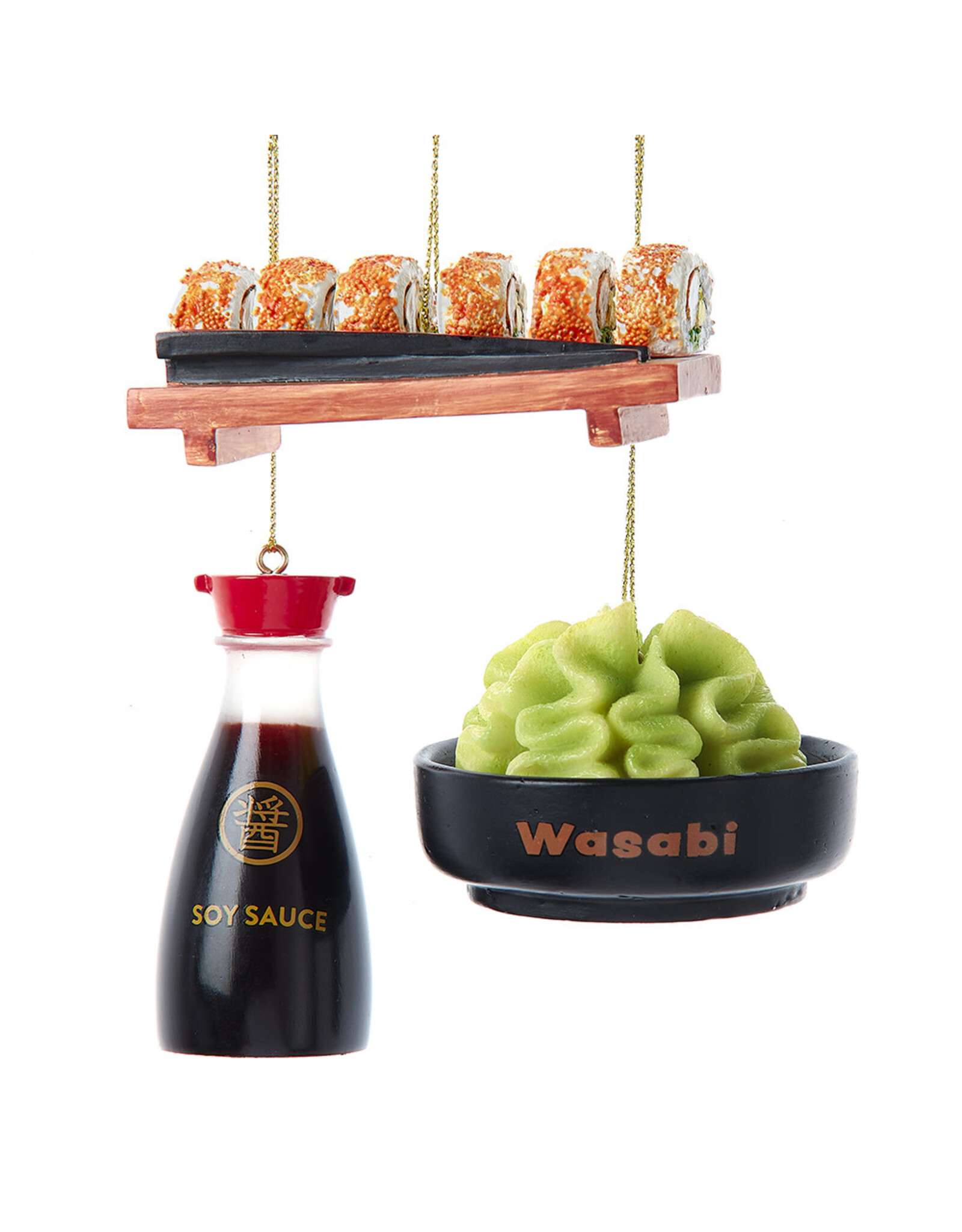 Kurt Adler Wasabi Soy Sauce And Sushi Ornaments 3 Assorted