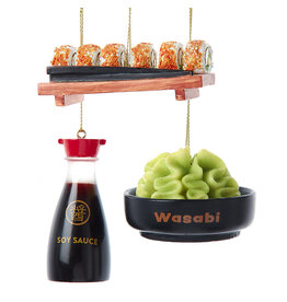 Kurt Adler Wasabi Soy Sauce And Sushi Ornaments 3 Assorted