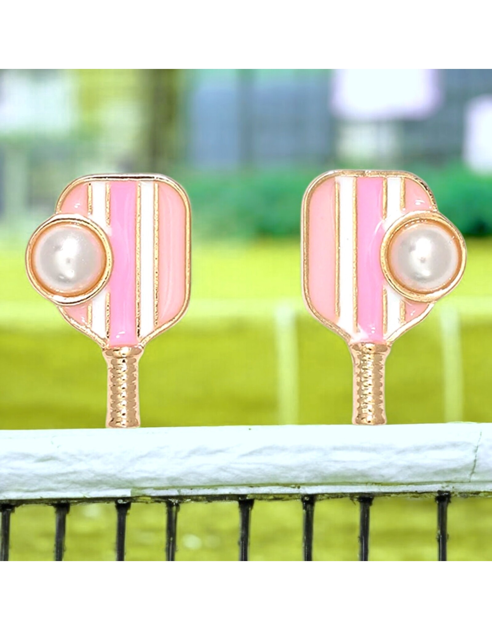 Periwinkle by Barlow Earrings | Pink Pickleball Racquets and Pearl