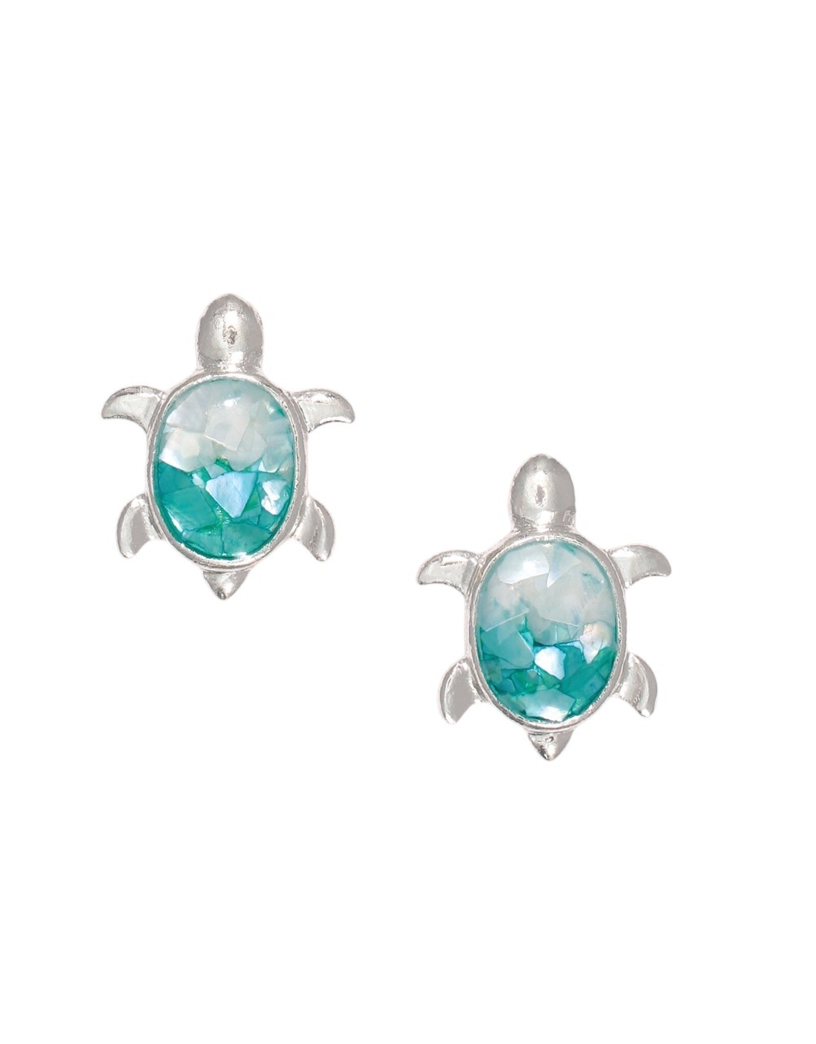 Periwinkle by Barlow Earrings | Silver Turtle w Turquoise Flakes