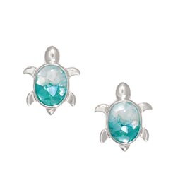 Periwinkle by Barlow Earrings | Silver Turtle w Turquoise Flakes