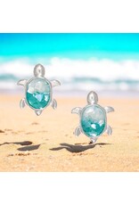 Periwinkle by Barlow Earrings | Silver Turtle w Turquoise Flakes