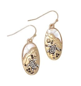 Periwinkle by Barlow Earrings Two Tone Turtle Scene w Mother Of Pearl