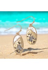 Periwinkle by Barlow Earrings Two Tone Turtle Scene w Mother Of Pearl