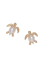 Periwinkle by Barlow Earrings | Gold Turtle with Pearls