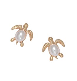 Periwinkle by Barlow Earrings | Gold Turtle with Pearls