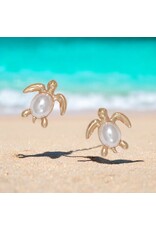 Periwinkle by Barlow Earrings | Gold Turtle with Pearls