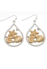Periwinkle by Barlow Earrings | Two Tone Shell Drops w Crystals