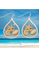 Periwinkle by Barlow Earrings | Two Tone Shell Drops w Crystals