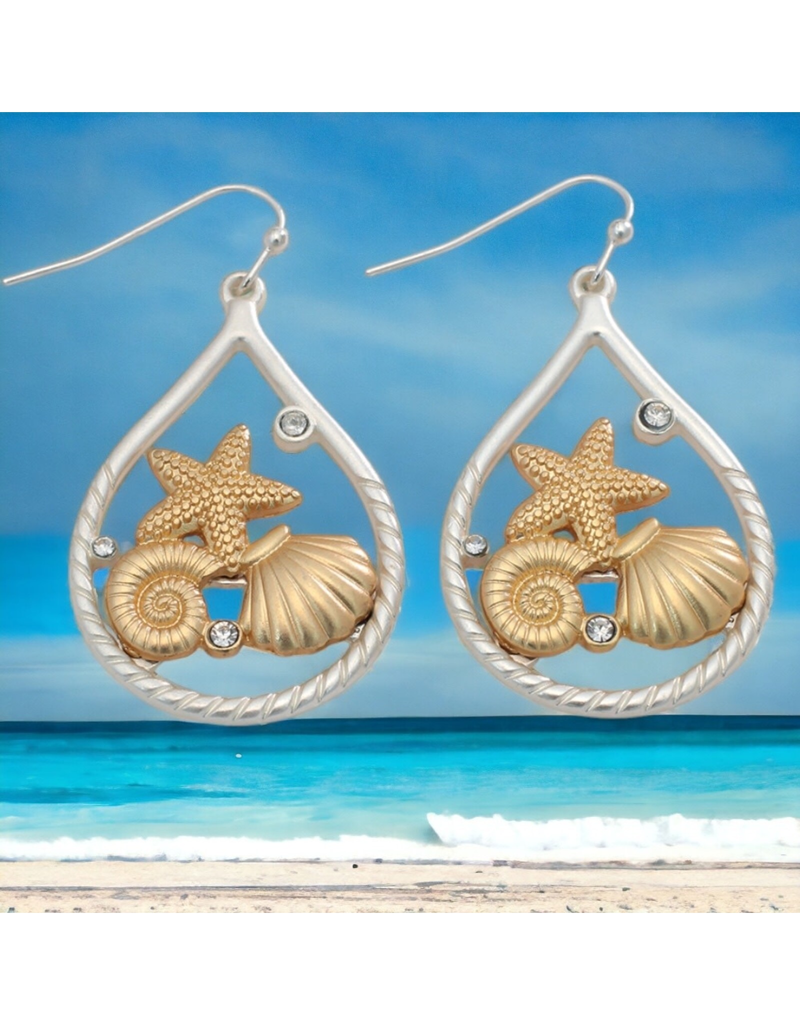 Periwinkle by Barlow Earrings | Two Tone Shell Drops w Crystals