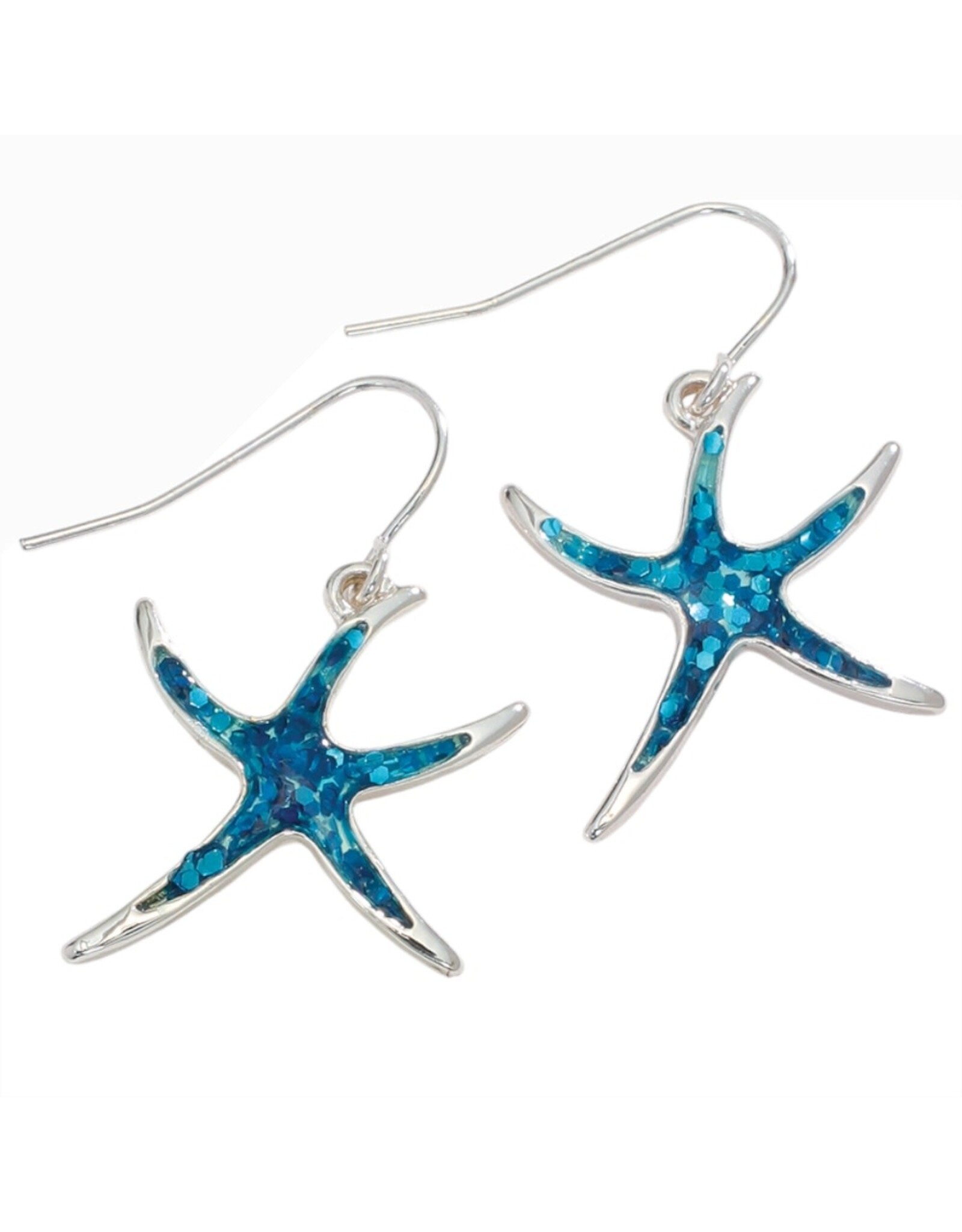 Periwinkle by Barlow Earrings | Silver Dancing Starfish w Blue Glitter Inlay