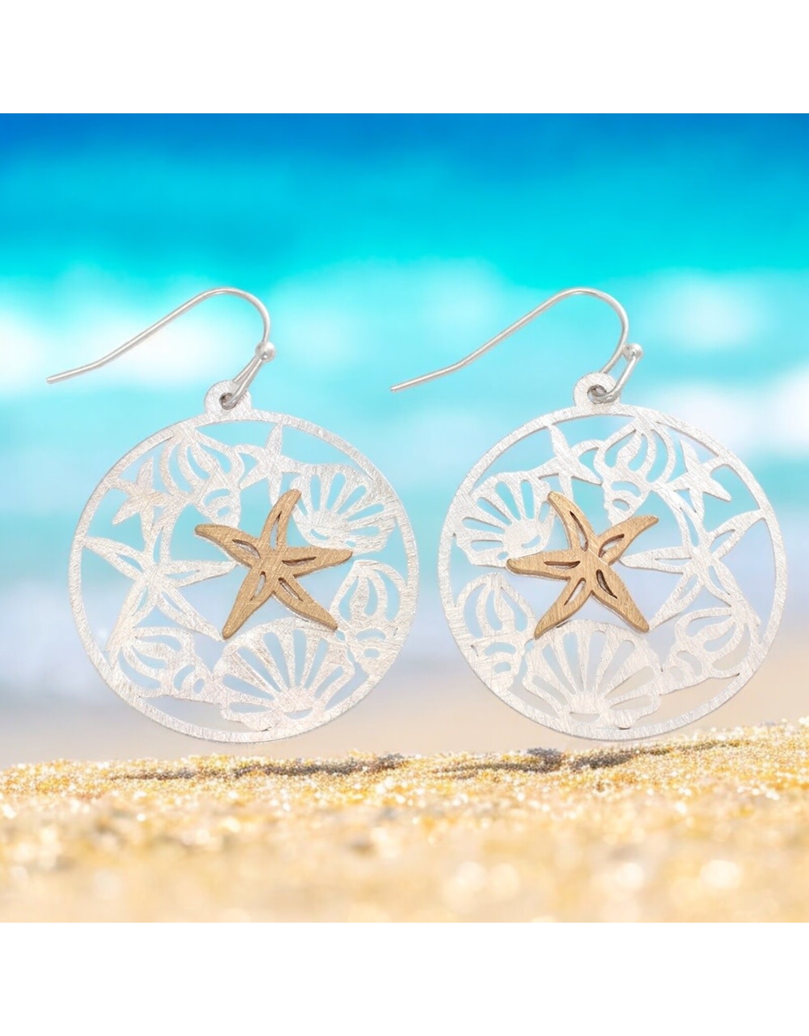 Periwinkle by Barlow Earrings | Two Tone Starfish and Shells Cutout