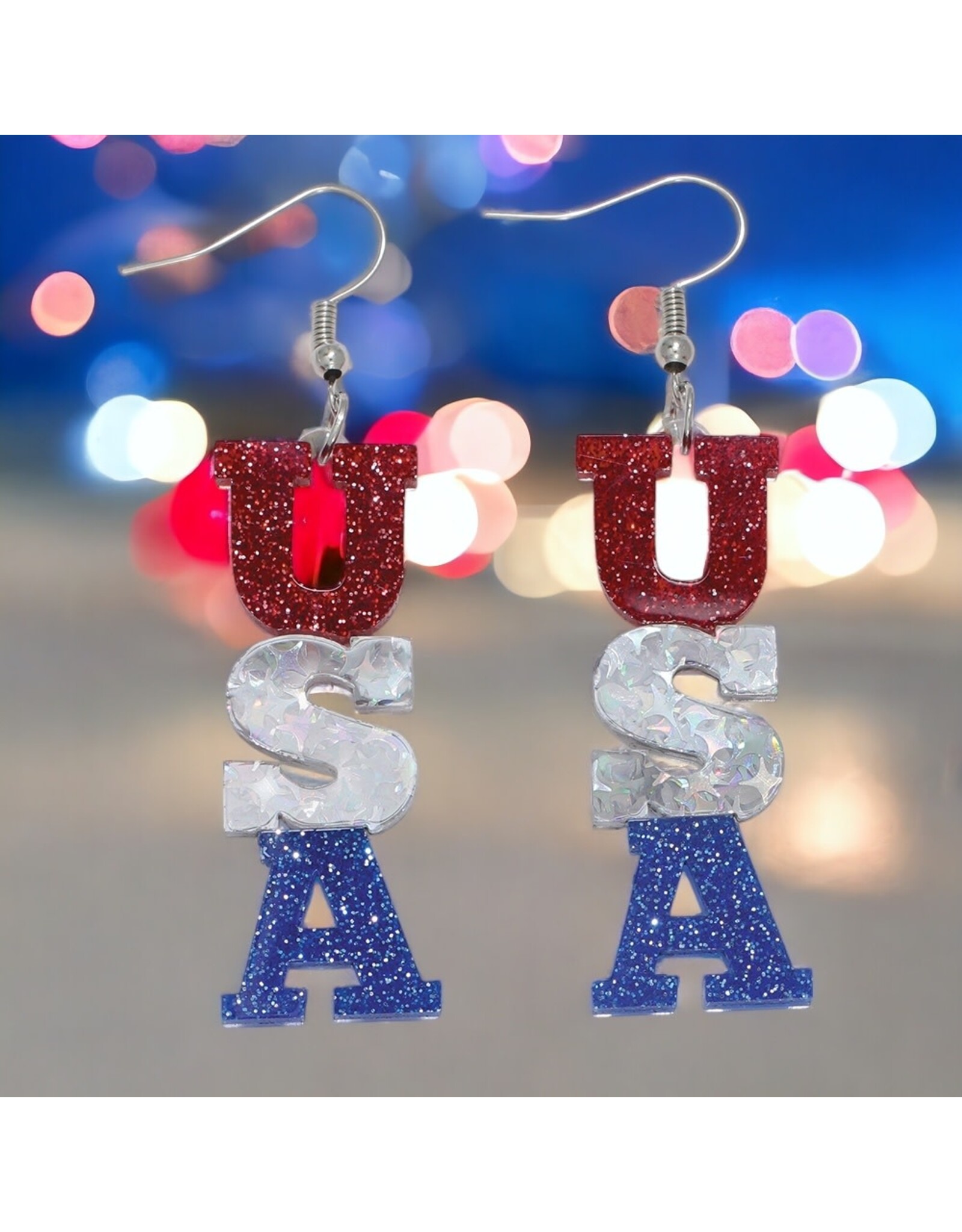 Periwinkle by Barlow Patriotic Earrings | Glitter USA Earrings
