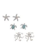 Periwinkle by Barlow Earrings Trio Starfish Octopuses Aqua Sea Turtles