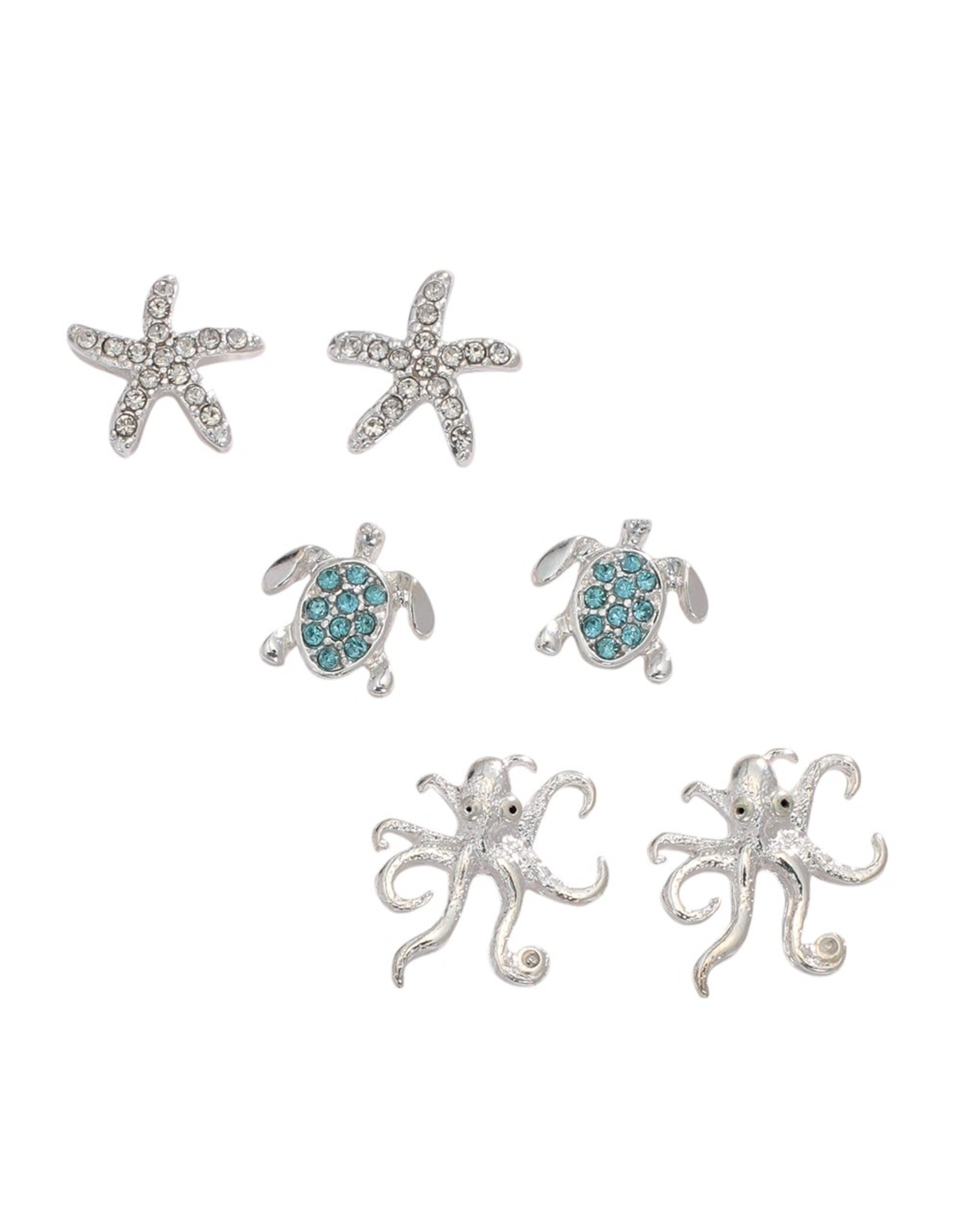 Periwinkle by Barlow Earrings Trio Starfish Octopuses Aqua Sea Turtles