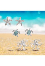Periwinkle by Barlow Earrings Trio Starfish Octopuses Aqua Sea Turtles