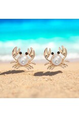 Periwinkle by Barlow Earrings | Gold Crabs With Pearl and Crystals