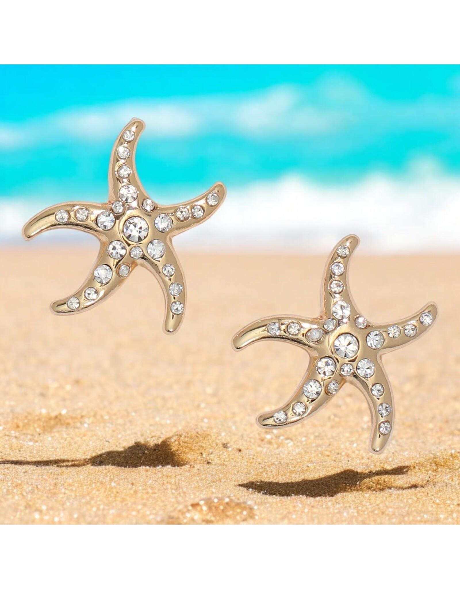 Periwinkle by Barlow Earrings | Gold Dancing Starfish w Crystals