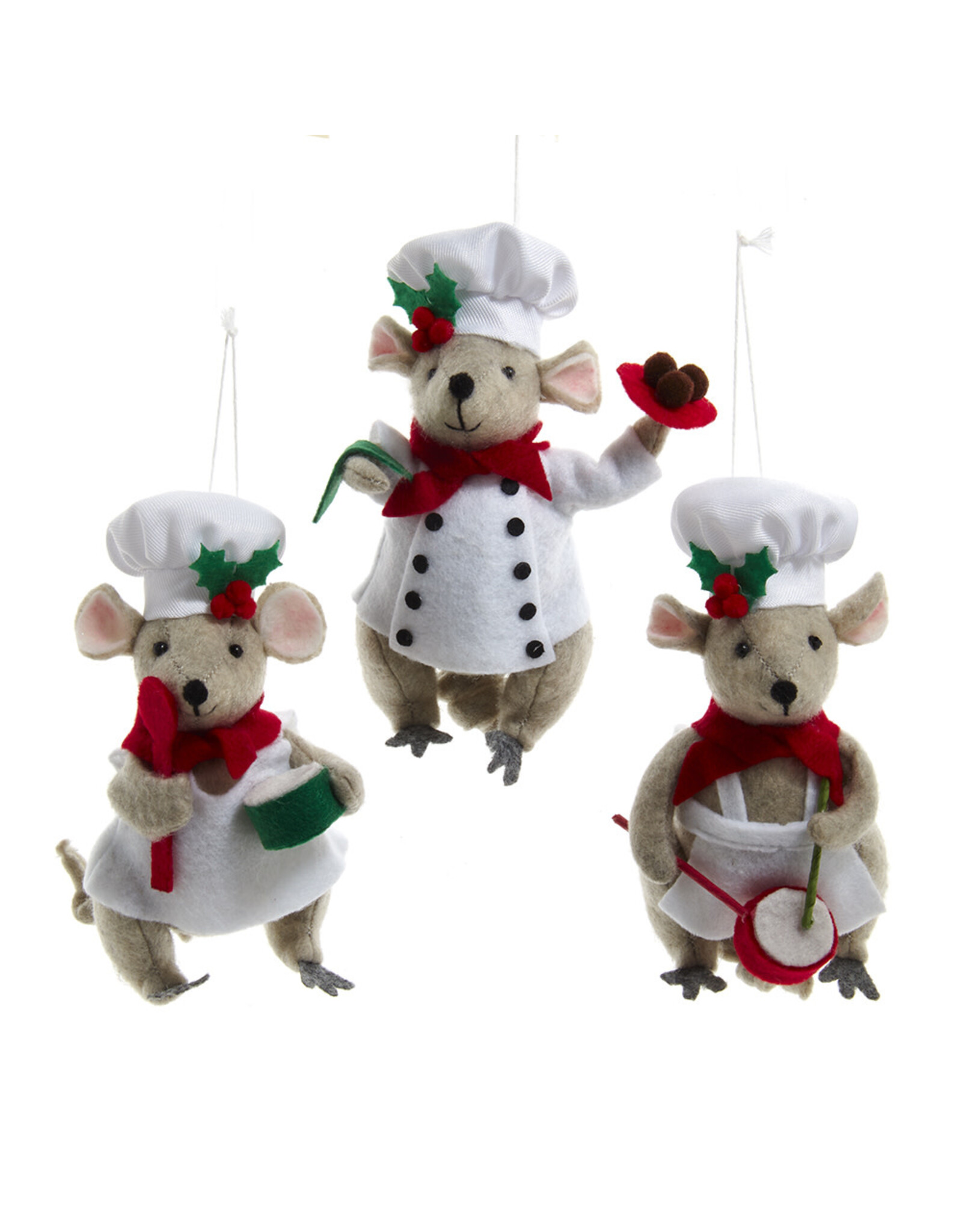Kurt Adler Mouse Chef Ornaments Set of 3 Assorted