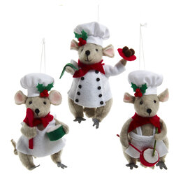 Kurt Adler Mouse Chef Ornaments Set of 3 Assorted