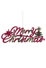 Kurt Adler Merry Christmas Sign Ornament 8x3 Inch Red N Green