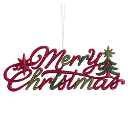 Kurt Adler Merry Christmas Sign Ornament 8x3 Inch Red N Green