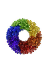 Kurt Adler Rainbow Tinsel Foil Wreath 24 Inch Unlit Pride Wreath