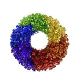 Kurt Adler Rainbow Tinsel Foil Wreath 24 Inch Unlit Pride Wreath