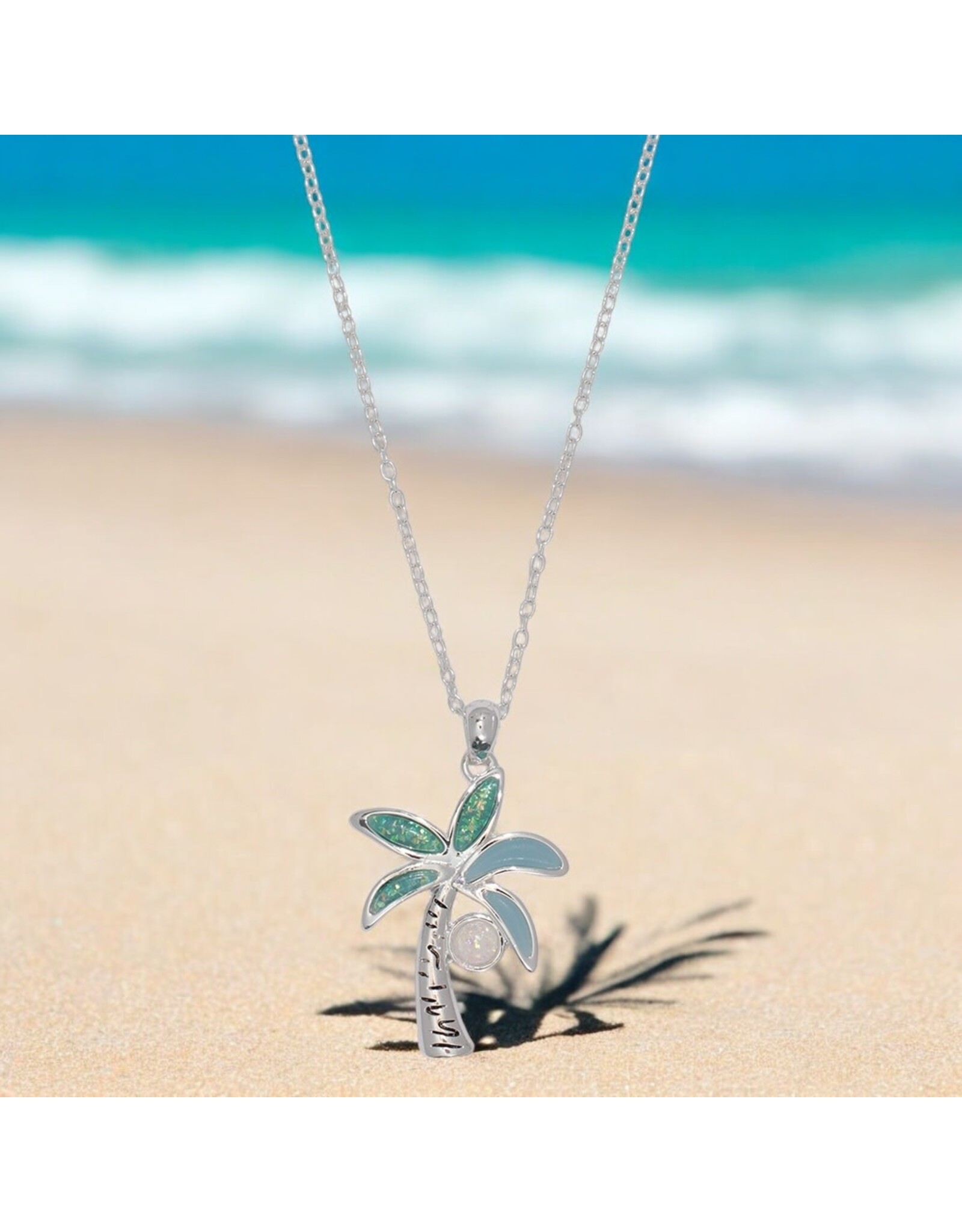 Periwinkle by Barlow Necklaces | Silver Palm Tree Glitter Resin Inlay