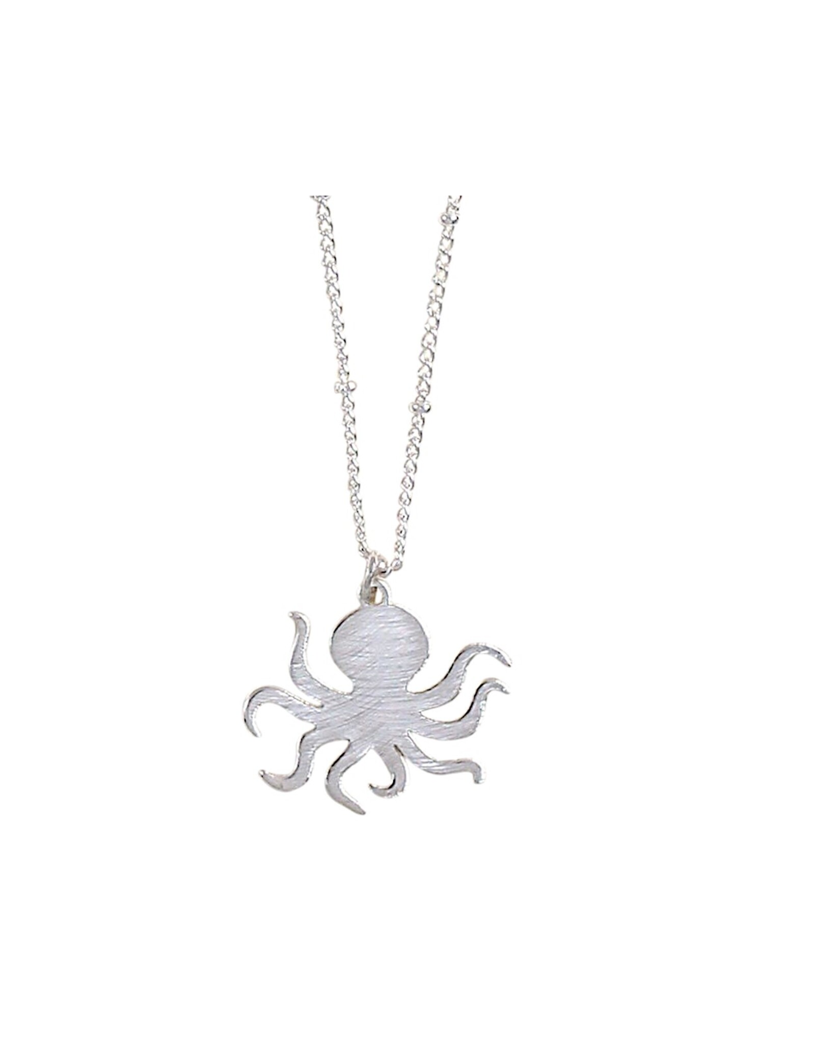 Periwinkle by Barlow Brushed Silver Octopus W Stationed Chain Necklace