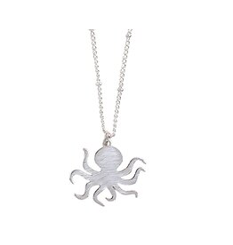 Periwinkle by Barlow Brushed Silver Octopus W Stationed Chain Necklace