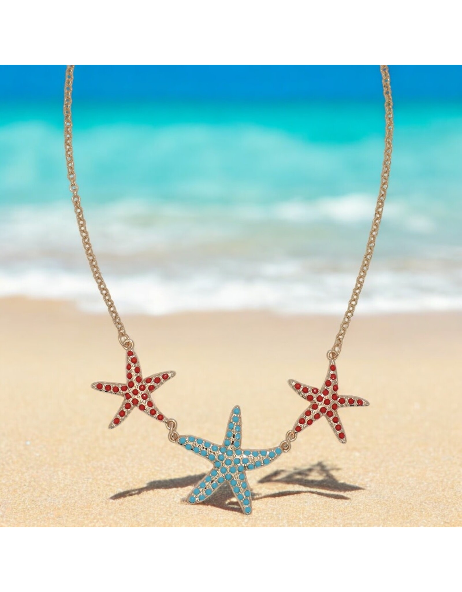 Periwinkle by Barlow Necklaces | Aqua and Coral Gold Starfish
