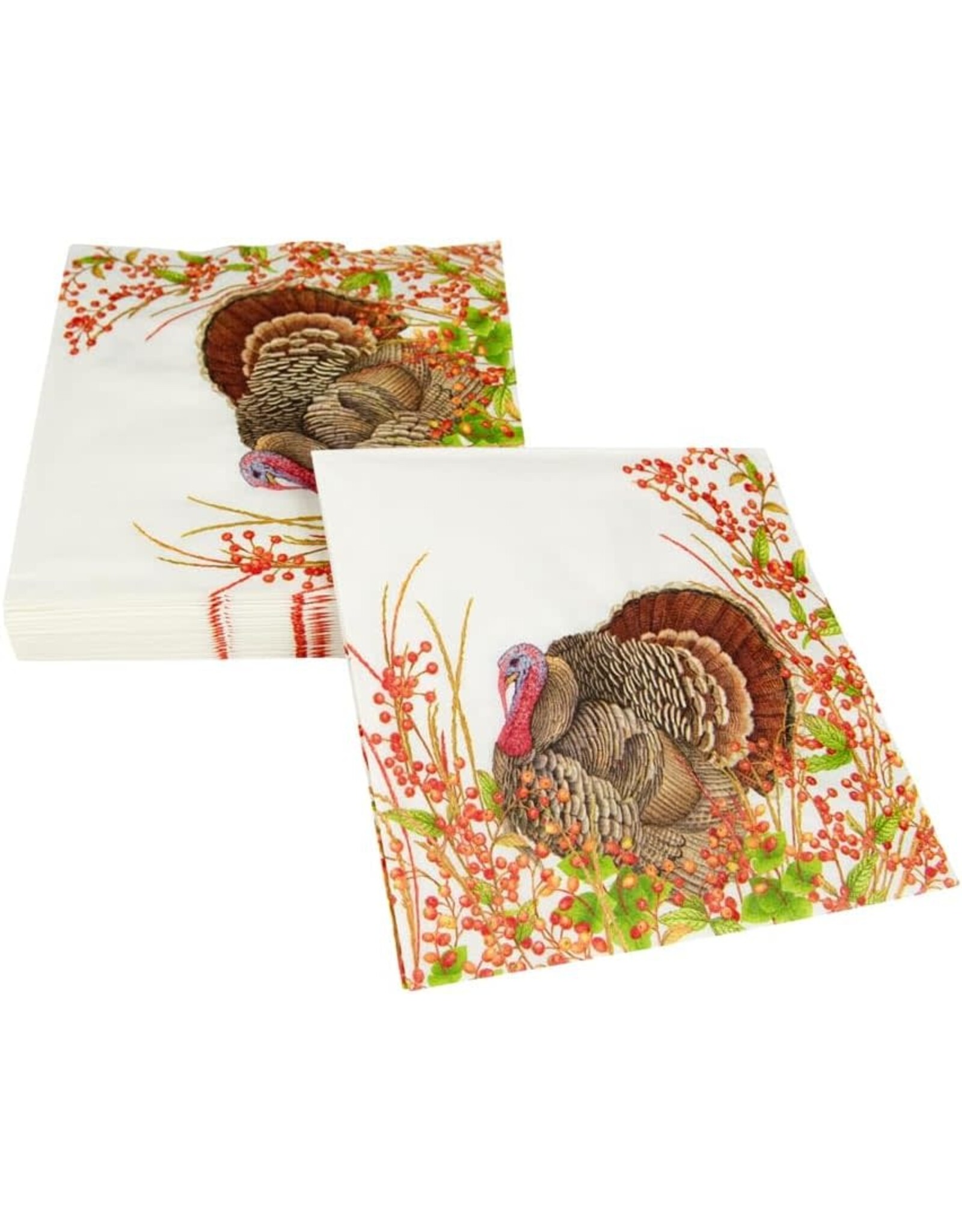 Caspari Thanksgiving Paper Luncheon Napkins 20pk Turkeys n Berries