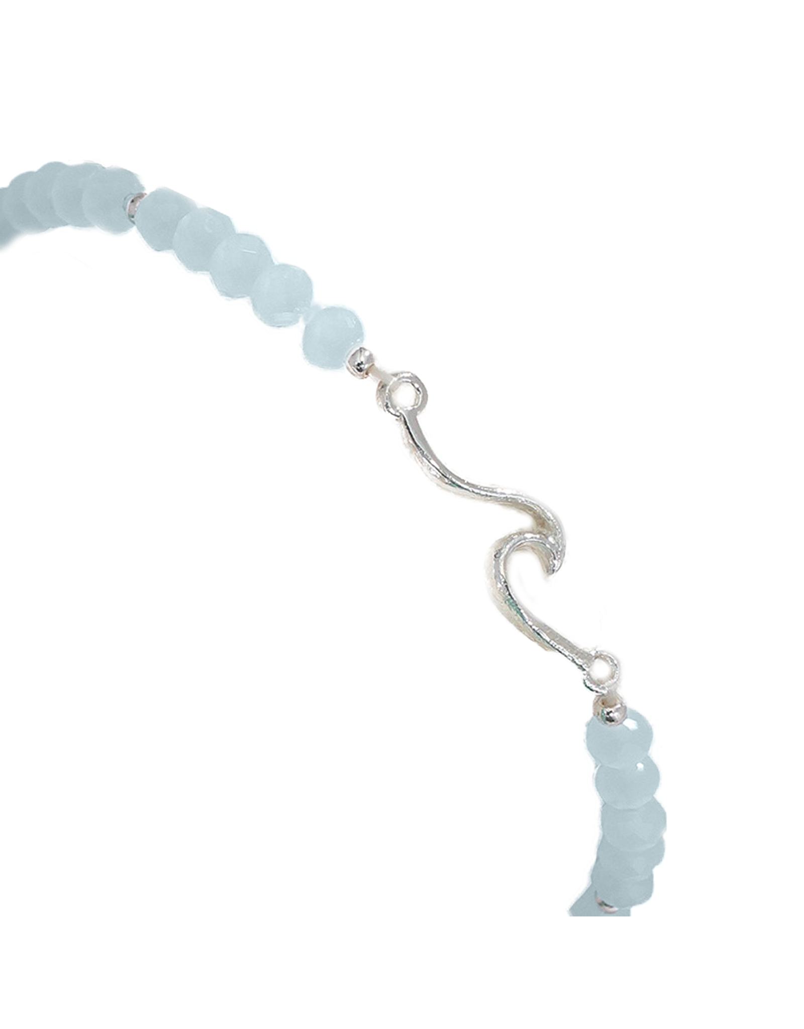 Periwinkle by Barlow Bracelets | Stretch Bracelet Silver Wave W Beads Light Blue