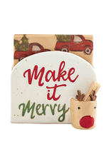 Mud Pie Christmas Napkin Holder Toothpick Holder Caddy Set
